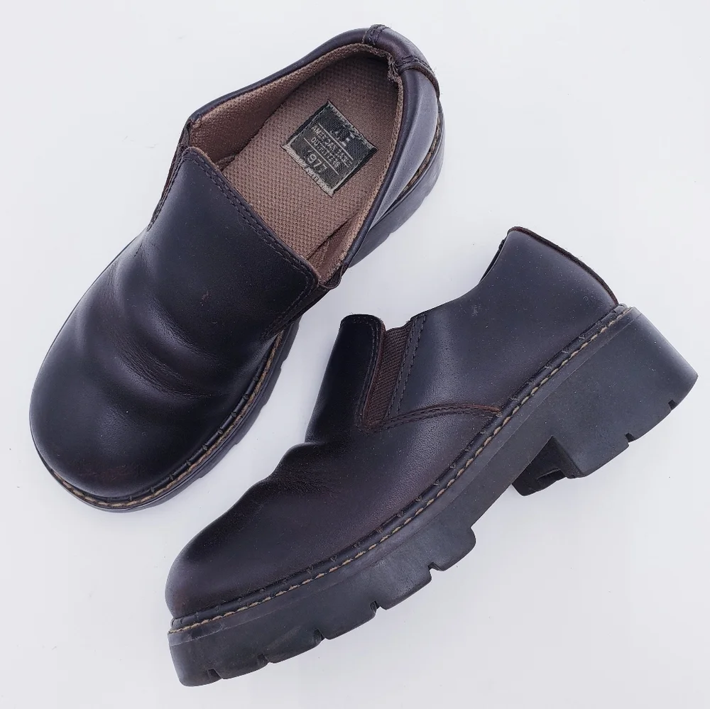 Vintage 90s Y2K American Eagle Leather Chunky Heel Loafer Brown Leather Size 6‎